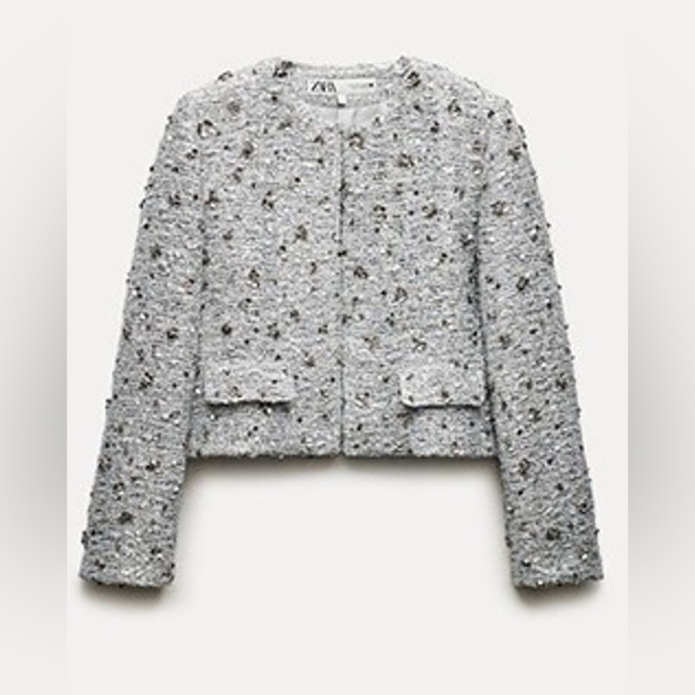 Zara Silver Textured Blazer - Picture 5 of 12